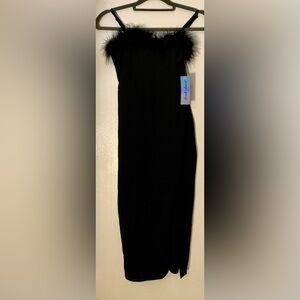 Derek Heart Elegant Black Feather Trim Dress (S)